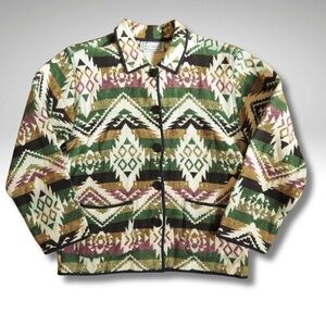 VTG 90s Jane Ashley Geometric Knit Southwestern Pattern Gobelin Weave Jacket (M)